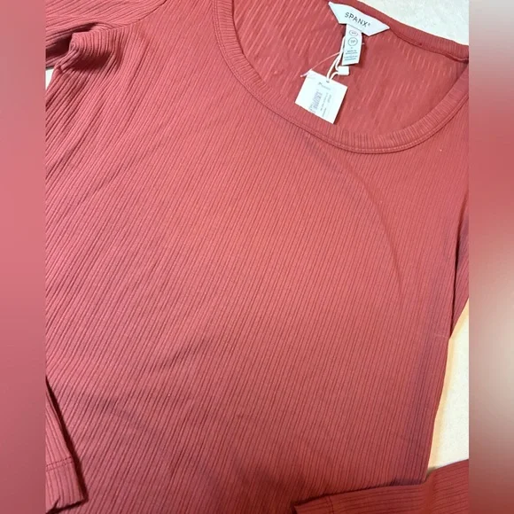 SPANX Ribbed Crew Neck Top in Rustic Red - Picture 4 of 8